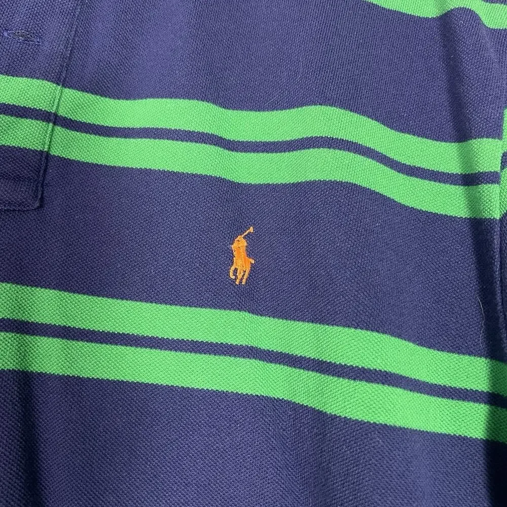 Polo Ralph Lauren Men's Blue Green Striped Polo Shirt Sz L Pony Academia